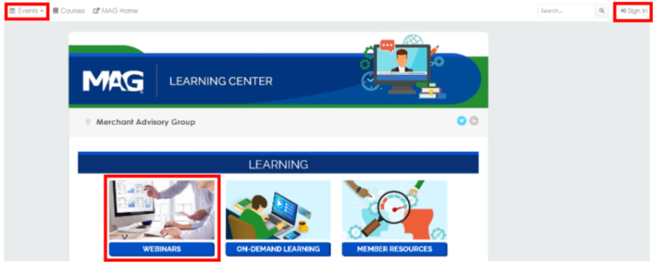 screenshot of the home page of the MAG learning center